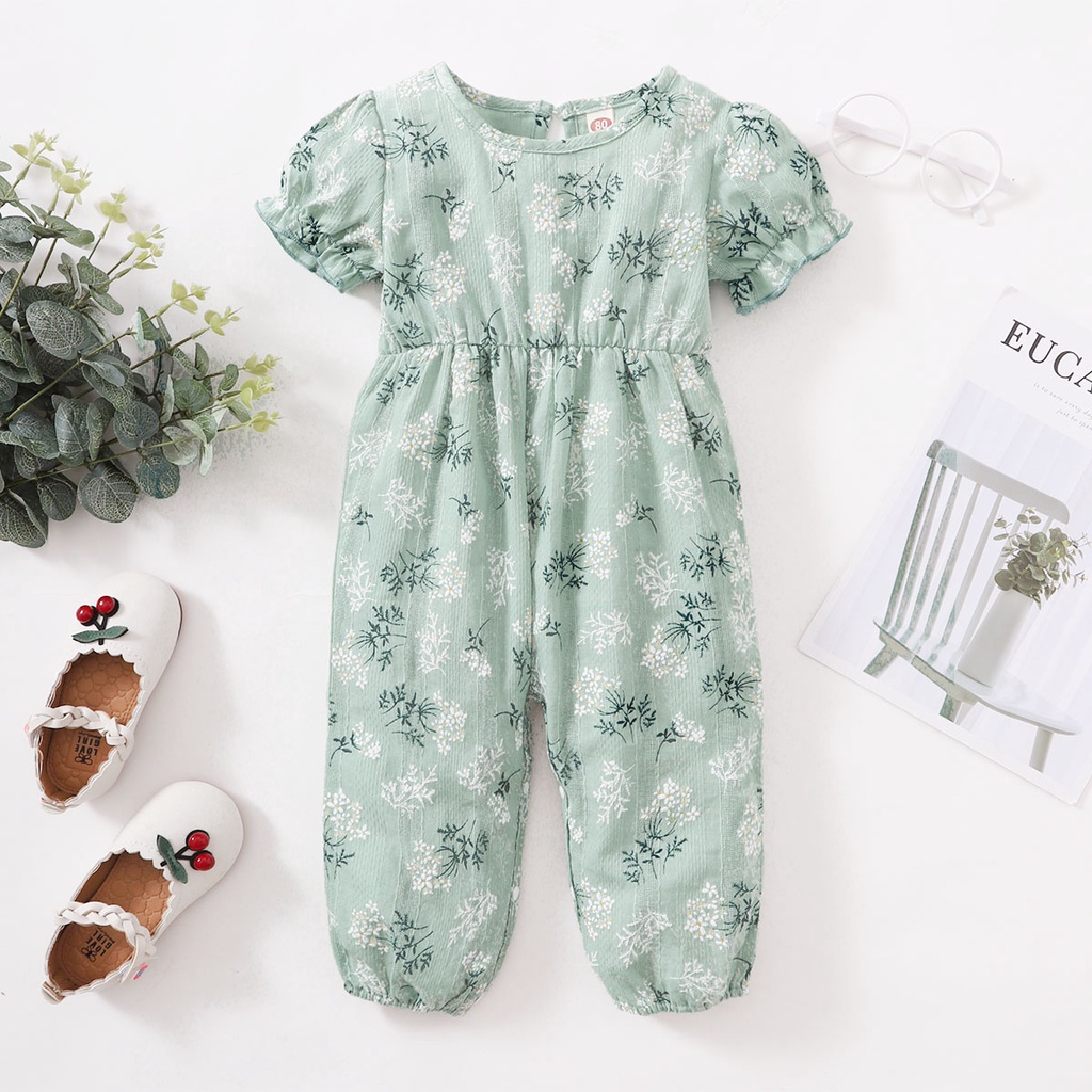 Áo liền quần MIKRDOO ngắn tay in hoa dễ thương cho bé gái sơ sinh