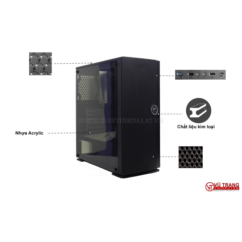 Vỏ case máy tính gaming hông mica GCC203 size ATX KHÔNG QUẠT giá rẻ 399k
