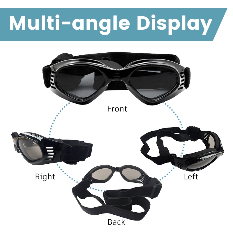 HamshMoc Mắt kính bảo vệ mắt chống tia UV chống gió/ nước/ sương mù có dây đeo điều chỉnh được cho thú cưng vừa và nhỏ