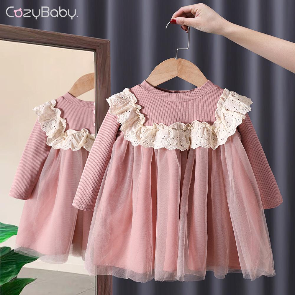 Đầm Công Chúa Tay Dài Vải cotton Kiểu Hàn Quốc Dễ Thương Cho Bé Gái