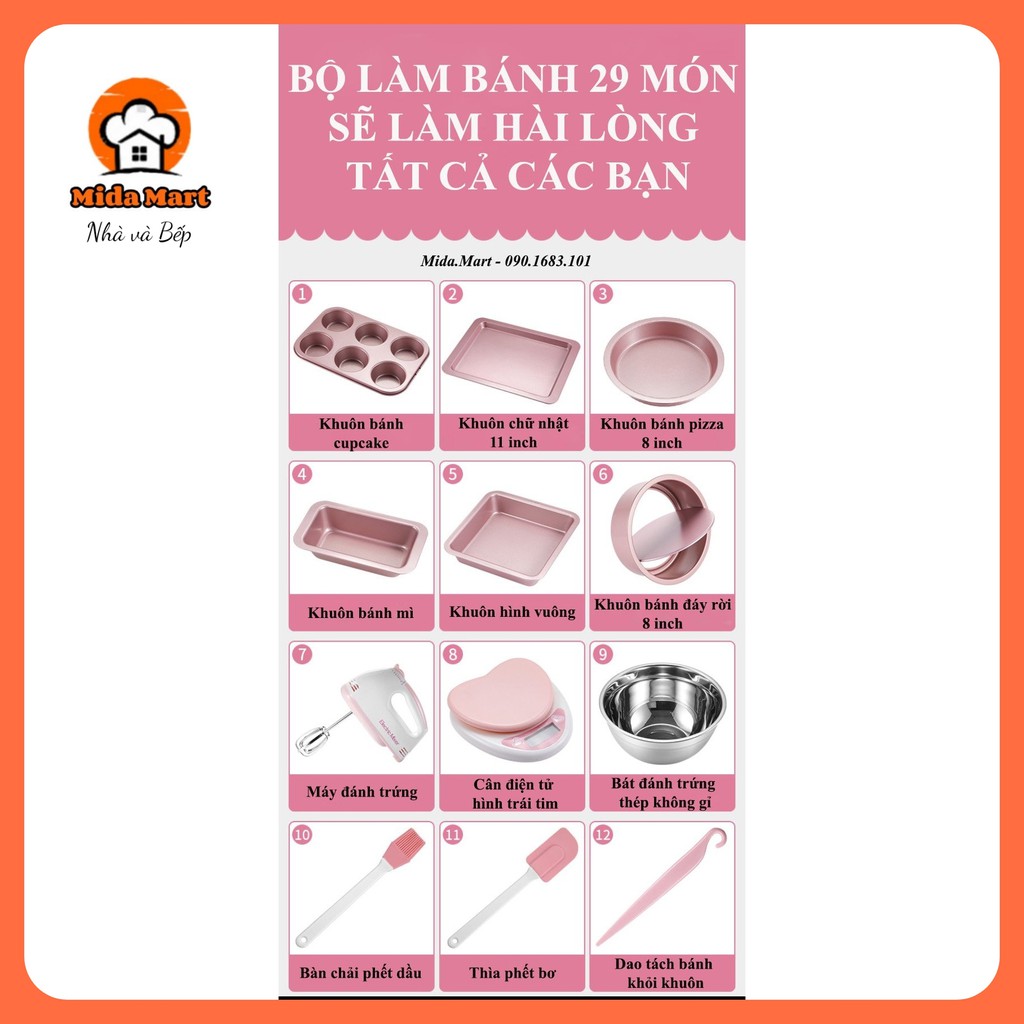 🔥 BỘ 29 DỤNG CỤ LÀM BÁNH MÀU HỒNG DỄ THƯƠNG CHEFMADE CHÍNH HÃNG BẢO HÀNH 6 THÁNG 🔥