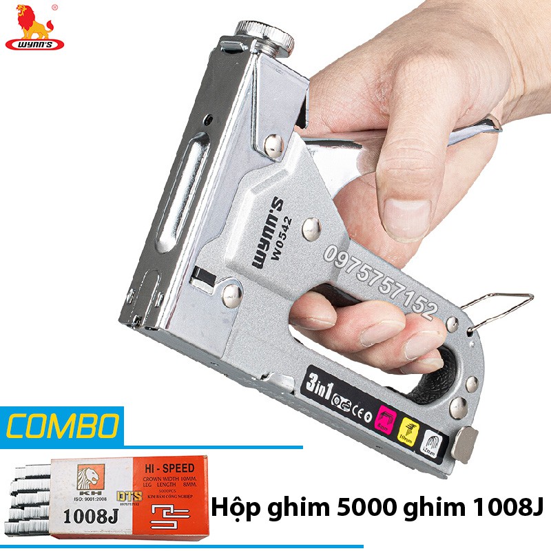 Combo súng bắn ghim công nghiệp, Kìm bắn đinh ghim đa năng 3 trong 1  WYNN'S có tăng lực,  bấm cả 3 kiểu ghim П U T