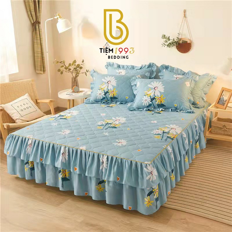 🛏🛏 Sét Ga Gối Phủ Bèo 2 Lớp Dày Dặn - Trần - Đủ size - Mẫu Mới 2021 - Mã CH353740 🛏🛏