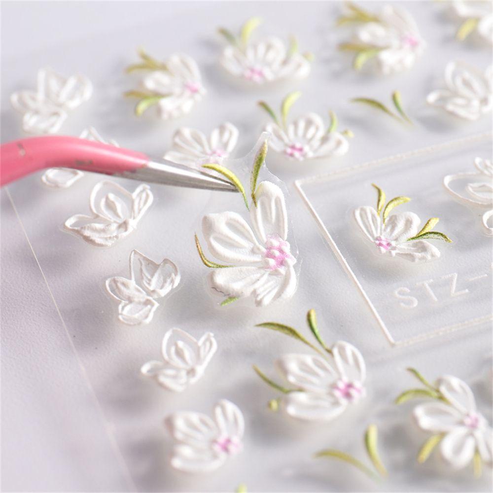 Miếng Dán Trang Trí Móng Tay Tự Dính Hình Hoa Trà Trắng