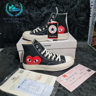Giày Converse CDG Chuck Play tim màu đen cổ cao nam nữ