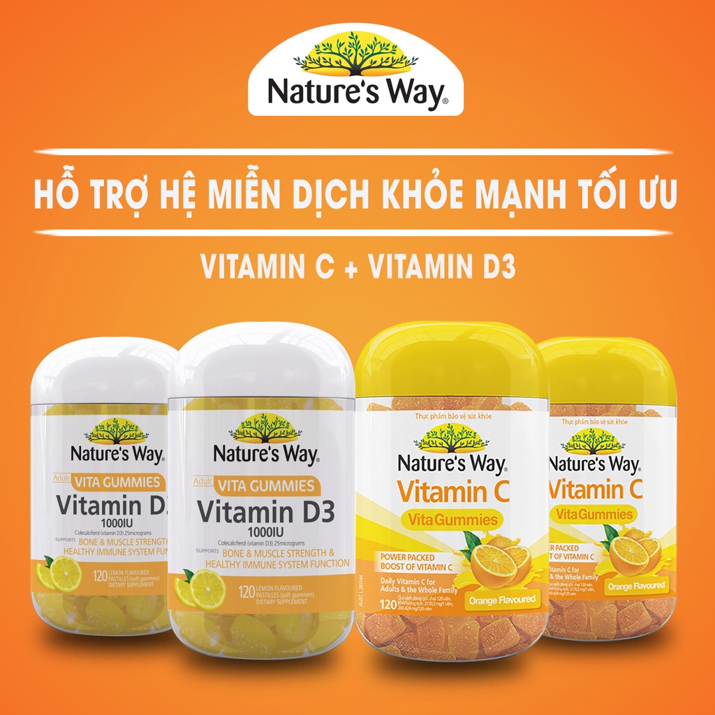 Combo 2 VITAMIN C+D3 Nature's Way cho người lớn tăng miễn dịch, ngừa loãng xương, Hộp 120 viên x 2