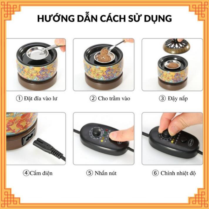 Lư đốt trầm hương, lư đốt trầm bằng điện có hẹn giờ chỉnh nhiệt - Chất liệu gốm sứ cao cấp, sang trọng, tiện dụng