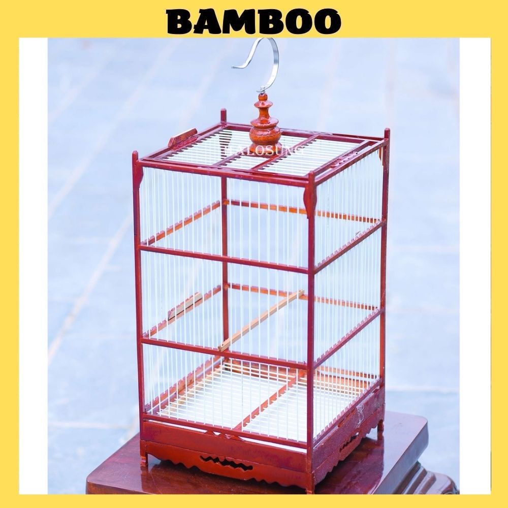 Lồng chim chào mào Bamboo lồng gỗ nan cáp quang siêu bền nuôi chim chào mào kèm phụ kiện