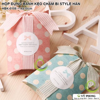 SET 5 HỘP GIẤY CHẤM BI BÁNH KẸO QUÀ TẶNG GẤP HÌNH CHIẾC GỐI PHONG CÁCH HÀN HBK-0108