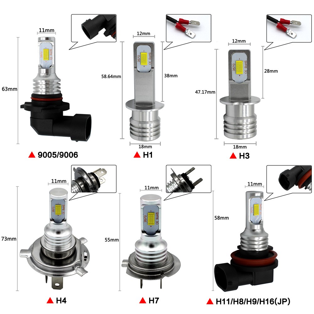 Bóng LED Chip 3570 6000K Lắp Đèn Gầm, Đèn Pha Ô Tô Xe Máy H4, H7, H11(H8/H9), H1, H3, H16 9005(HB3), 9006(HB4), 880, 881