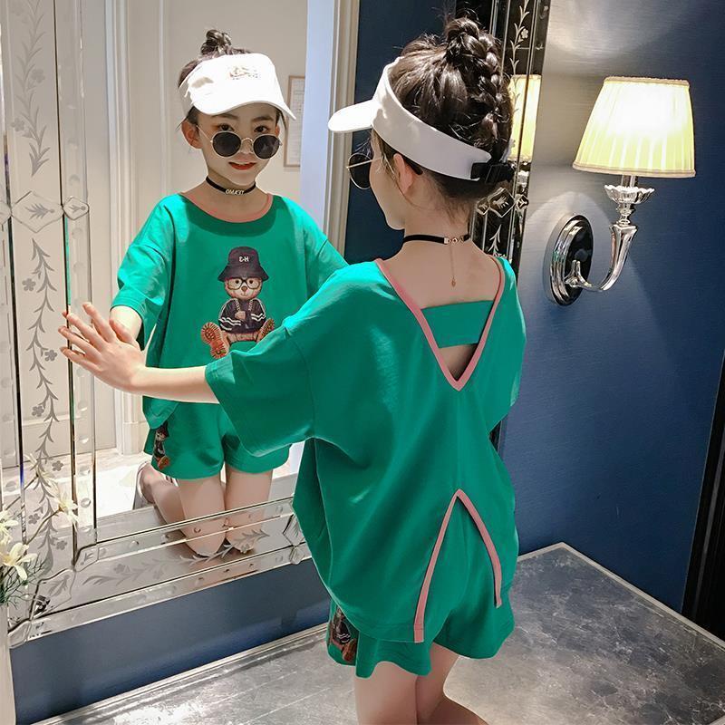 Bộ Quần Áo Ngắn Tay Thời Trang Năng Động Cho Bé Gái 7-8 Tuổi
