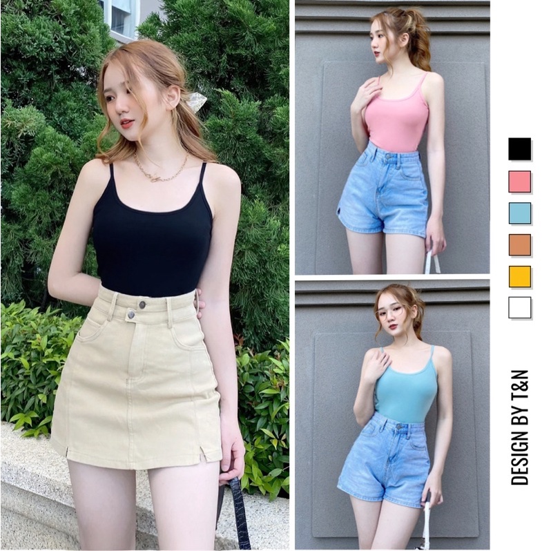 Áo hai dây nữ croptop T&amp;N TSHIRT COLLECTION co dãn ôm body, vải borip cotton 100%, 6 màu trẻ trung năng động A0243