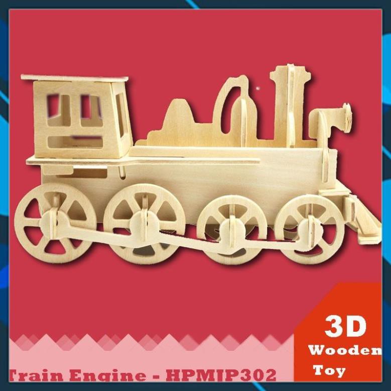 Mô hình nhà búp bê gỗ DIY Đồ chơi xếp hình đầu máy xe lửa 3D Puzzle Wooden HPM5302 Toy World