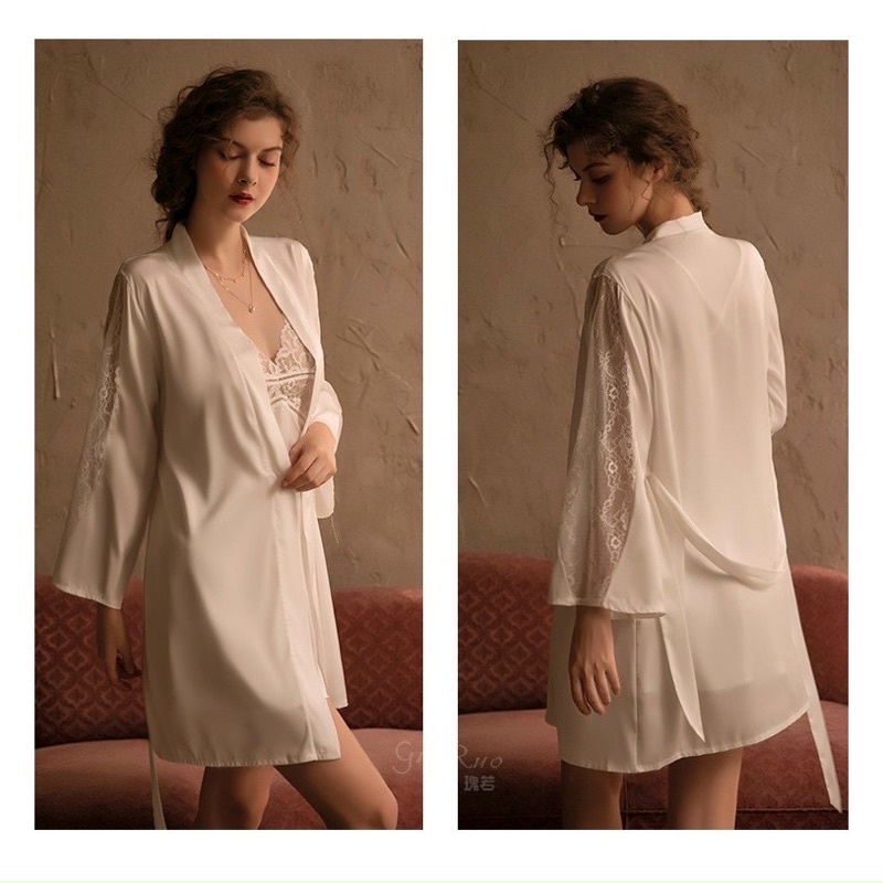 Áo choàng viền ren sang trong quyến rũ, áo choàng lẻ thắt dây gợi cảm | BigBuy360 - bigbuy360.vn