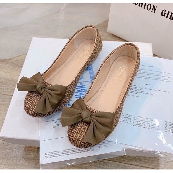 Giày búp bê nơ chất dạ điệu đà | BigBuy360 - bigbuy360.vn