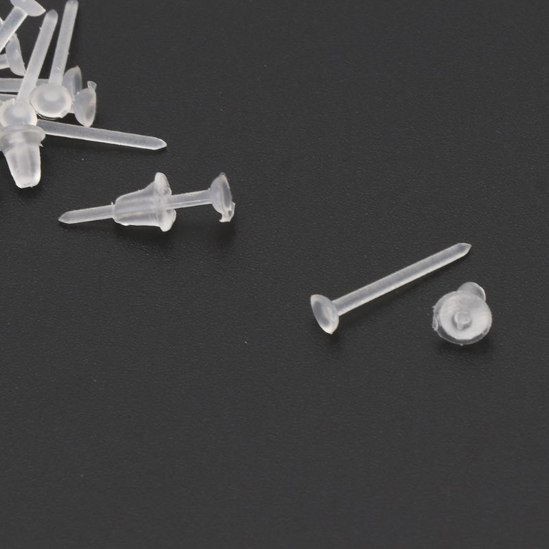 ✿INF✿50 Pairs Invisible Plastic Blank Earrings Pins Post with Silicone Earring Backs