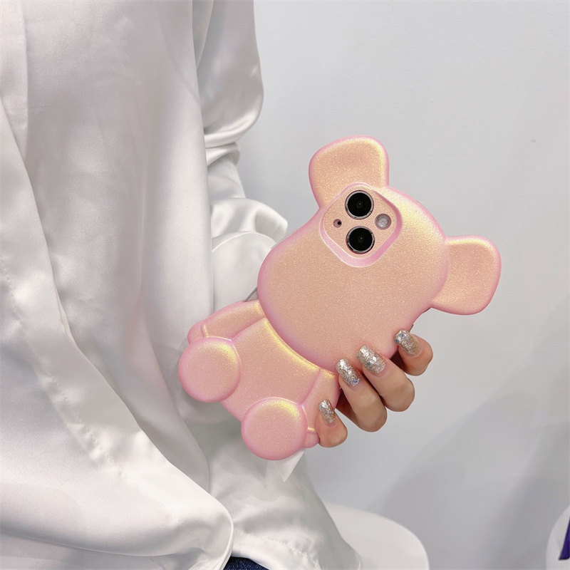 Ốp Điện Thoại Silicon Mềm Hình Gấu Hoạt Hình 3D Đính Kim Cương Lấp Lánh Cho Iphone 14 13 11 12 Pro Max