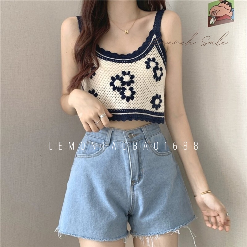 Áo 2s len móc hình bông hoa phong cách Hàn Quốc