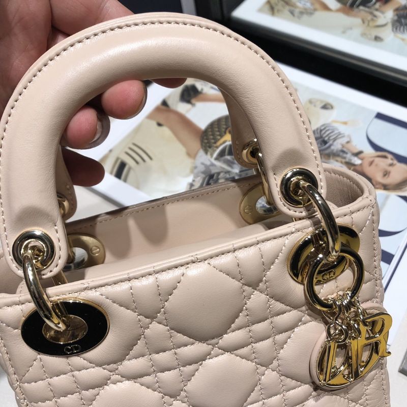 Túi xách đeo chéo nữ da thật dáng vuông đứng quai xách gắn logo CD Dior