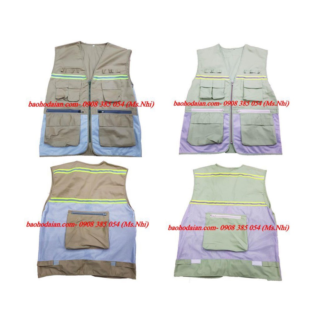 Áo Gile vải kaki phối lưới kèm phản quang 8 túi dành cho công nhân viên kỹ thuật- Hình thật
