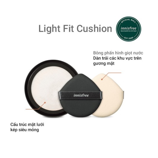 Phấn nước trang điểm mỏng nhẹ [innisfree] Light Fit Cushion SPF33 PA++ 14g