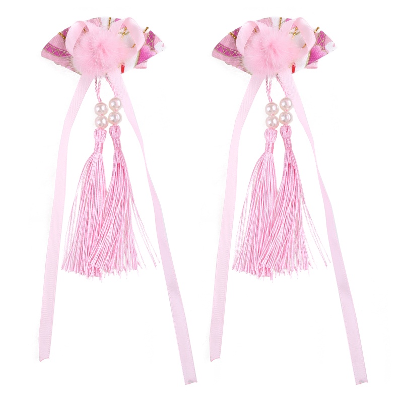 Kẹp Tóc Nơ Đính Bóng Lông Tua Rua Phong Cách Trung Hoa Cho Bé Gái Mừng Năm Mới