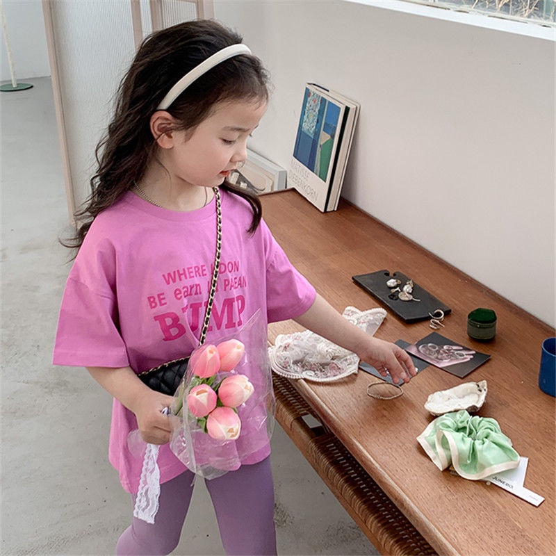 Áo Thun Tay Ngắn Cổ Tròn Phong Cách Hàn Quốc Thời Trang Cho Bé Gái