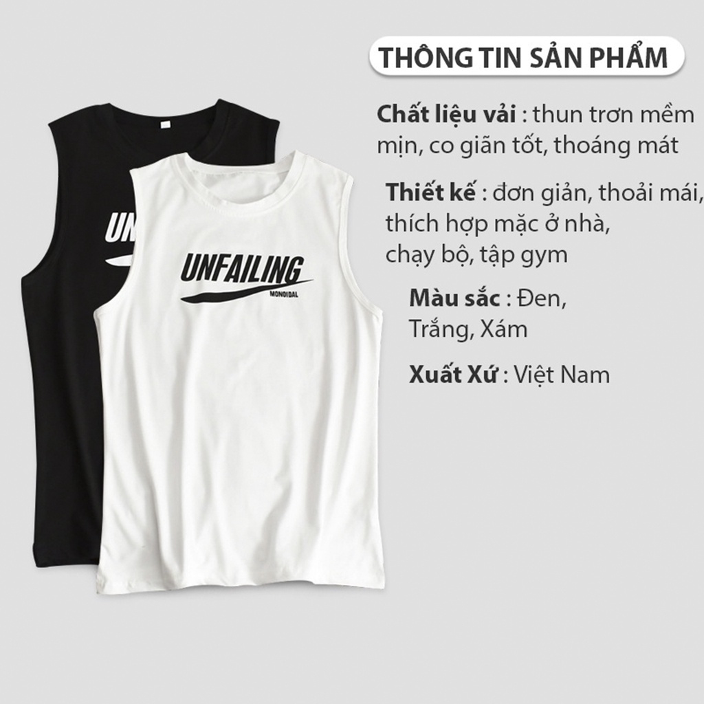 Áo ba lỗ nam UNFAILING, Áo 3 lỗ Tank top kiểu lót form rộng nách tập gym, bóng rổ chất lưới co giãn hè thu