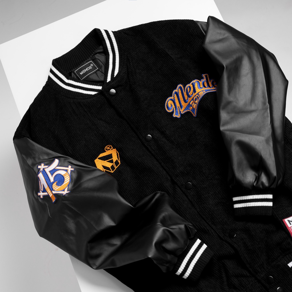 MENDE - Old School Varsity - Áo Khoác Bóng Chày Nam Tay Da