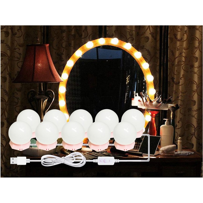 Đèn Led Dán Gương Trang Điểm Tiện Lợi, Trang Trí Gương Cực Sáng - Bộ 10 Bóng BL034 Tăng Giảm Ánh Sáng 5 Chế Độ