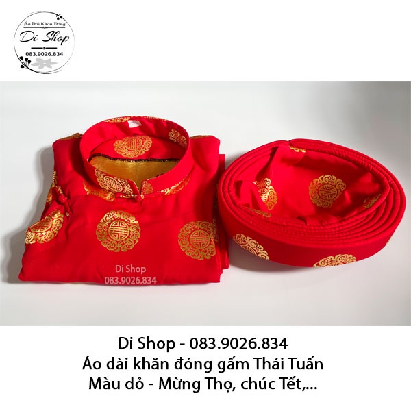 Áo dài khăn đóng truyền thống nam  vải gấm Thái Tuấn chính hãng - MÀU ĐỎ