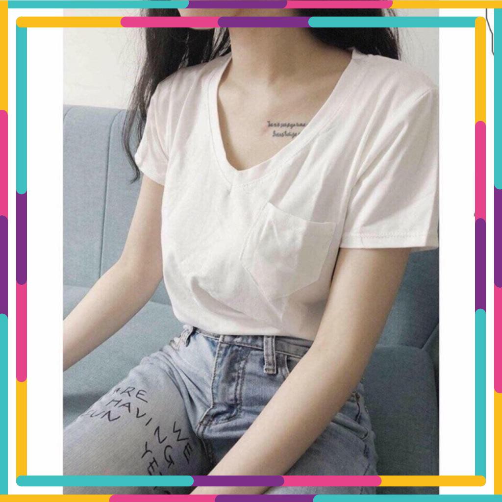 Áo thun giấy [Mua 2 giảm 10%] cổ tim có túi - cherrystore1996
