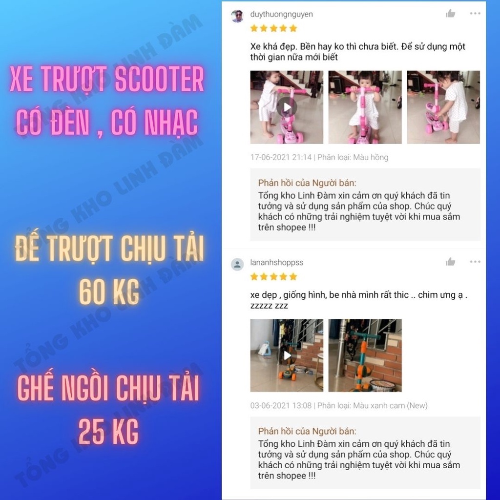 Xe trượt scooter có nhạc, đèn phát sáng 3 bánh cho bé FL803 - Xe chòi chân, cân bằng có ghế đa năng DC009
