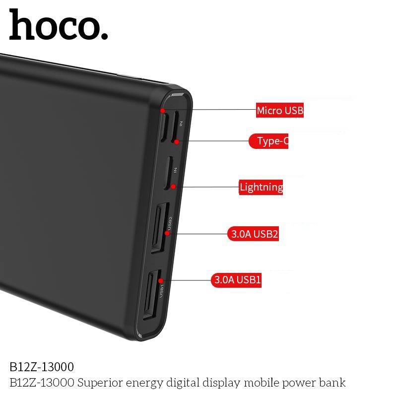 Sạc Dự Phòng Hoco B12Z Superior 13000mAh Chính Hãng - 3 Input, 2 Output Có Màn hình LCD Hiển Thị