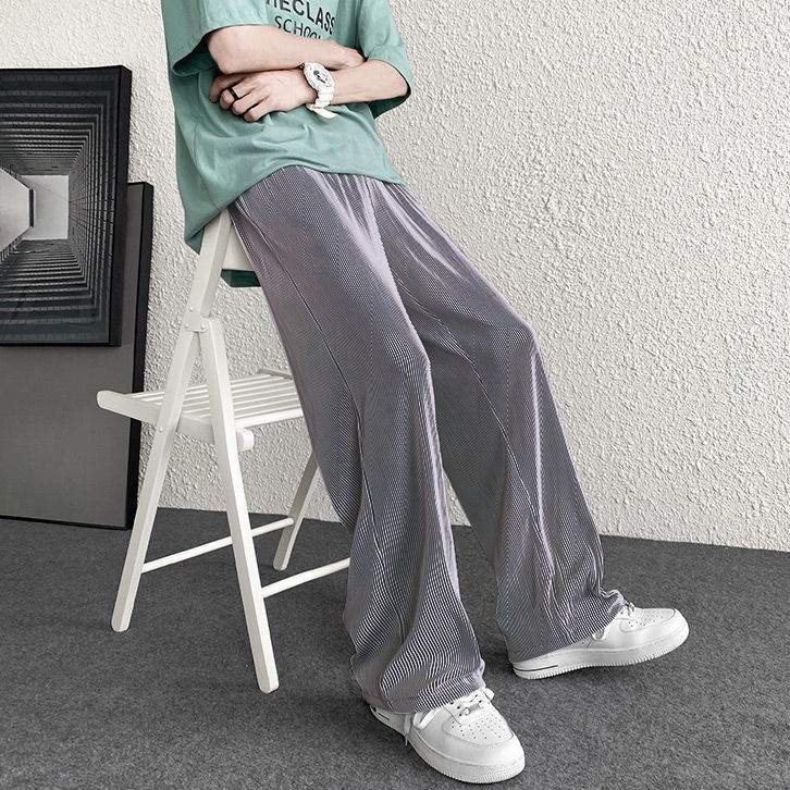 Quần Legging Ống Rộng Xếp Ly Vải Lụa Lạnh Mỏng Thời Trang Mùa Hè Cho Nam