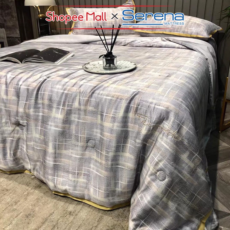 Ga giường 5 Món Lụa Tencel SERENA Chính Hãng Bộ Chăn Ra Grap Drap Trần Bông Cao Cấp Trải Bọc Giường Đẹp Full 5 Món