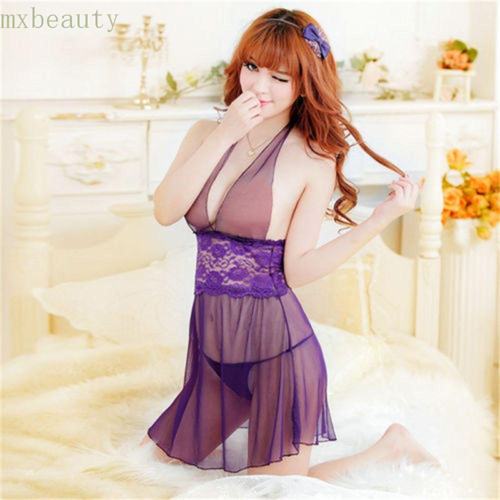 MXBEAUTY Đầm ngủ cổ chữ V sâu BTF babydoll gợi cảm và quần lọt khe nhiều màu sắc dành cho bạn nữ
