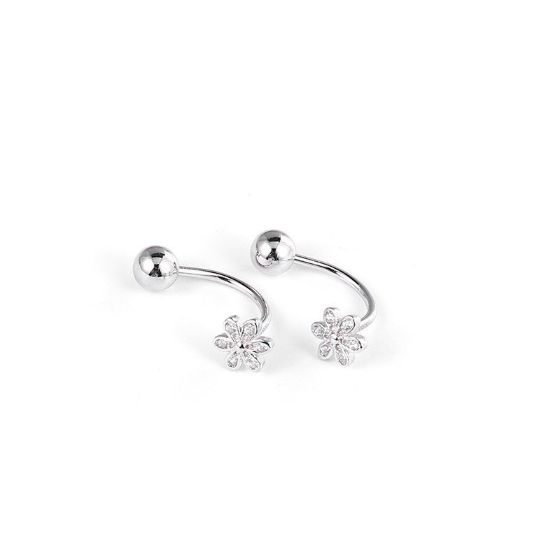 Khuyên tai bạc nữ Aura, bông tai hoa đính đá bi xoáy-AURASILVER-KT31