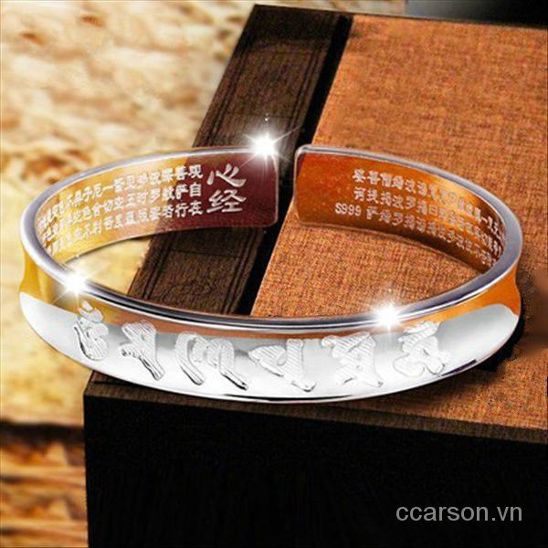 Gửi Nhẫn/999Trái Tim Vòng Đeo Tay Nam Giới Và Phụ Nữ Mở Sáu Vòng Đeo Tay Cổ Điển Qua Sterling Silver Kinh Điển Phật Giáo Đồ Trang Sức Quà Tặng