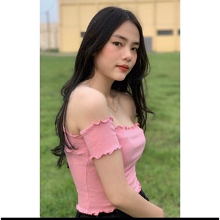 [HÌNH_THẬT_CUỐI] Áo trễ vai cuốn biên tay ngắn