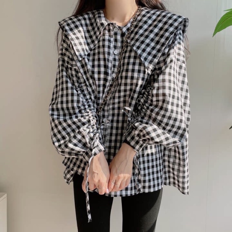 Áo somi cảo baby doll tay phối dây rút- ảnh thật