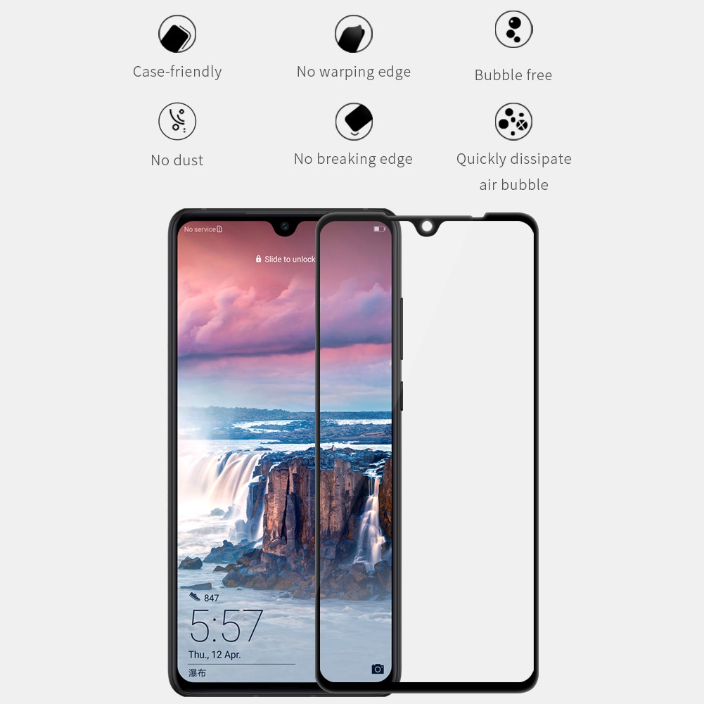 Kính cường lực Nillkin XD CP+ Max full màn 3D bo mép cực đẹp cho Huawei P30 Mate 20, được phủ Nano giúp cảm ứng mượt mà