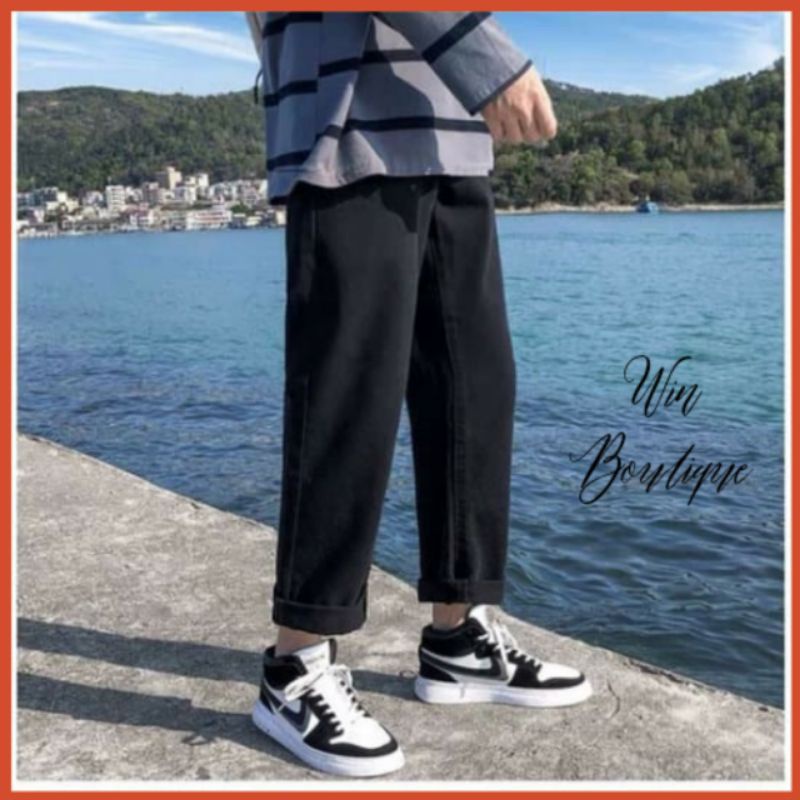 Quần vải jean bò baggy nam nữ quần jean bò baggy nam quan bo den  :  màu Đen - Mã 02 Win Boutique | BigBuy360 - bigbuy360.vn