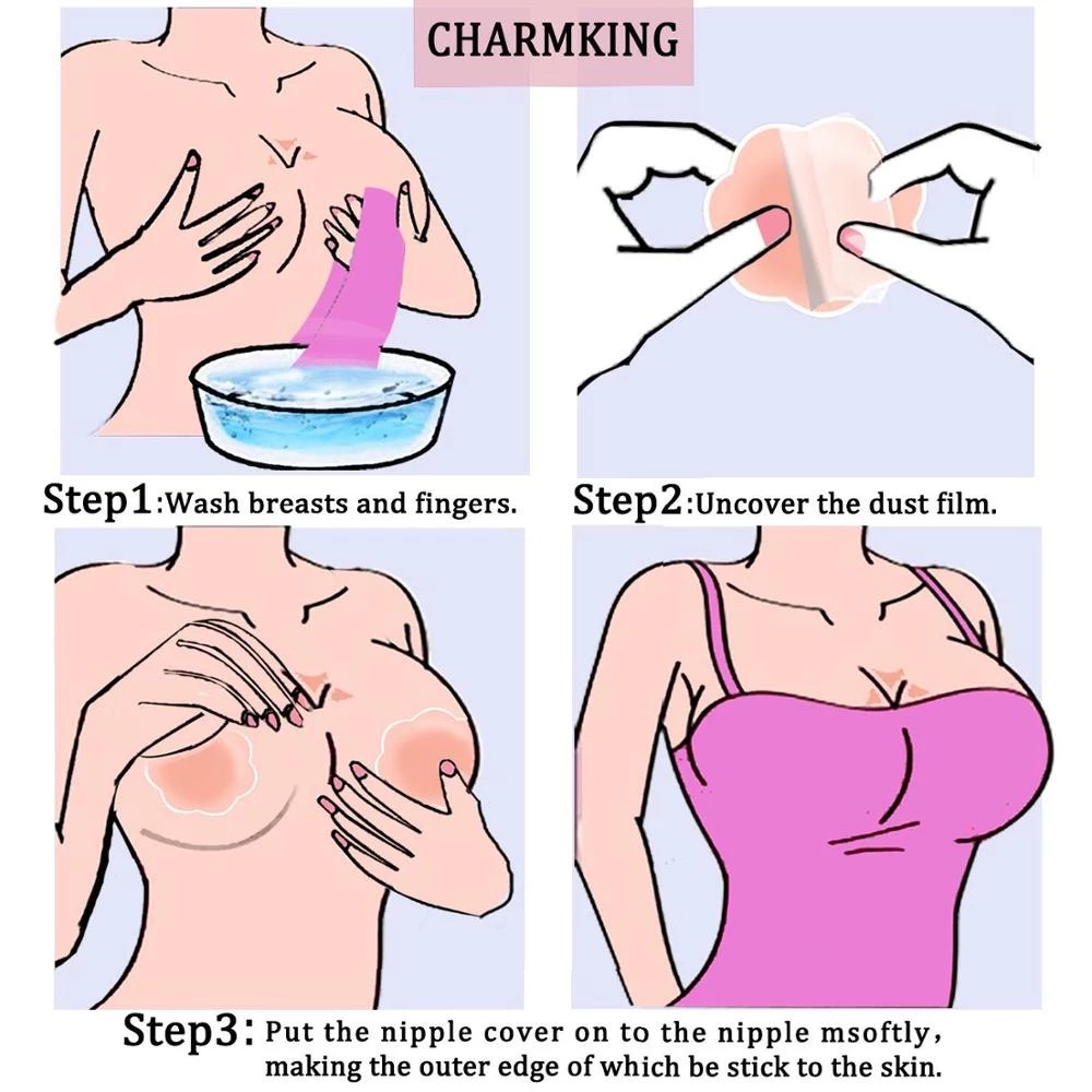 Set 1 / 6 Cặp Miếng Dán Ngực Bằng Silicone Tự Dính Không Dây Không Đường May Dành Cho Nữ