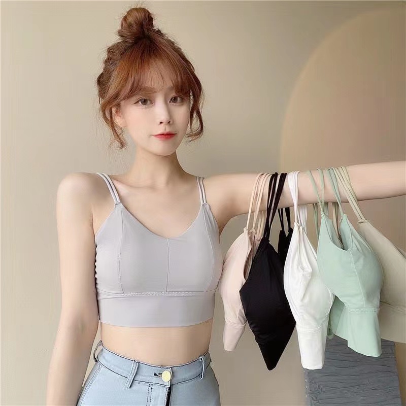 Hàng Có Sẵn Áo Lót Thể Thao Dạng Ống Không Gọng Không Đường May Bằng Lụa Lạnh Màu Kẹo Chống Chói Lưng Đẹp Mắt Có Dây Đeo Áo Ngực Thể Thao Không Gọng Thép