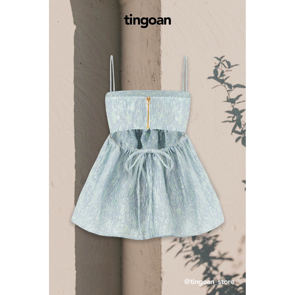 TINGOAN® - Áo hai dây gấm khoét lưng xanh VIVIEN TOP/BLUE