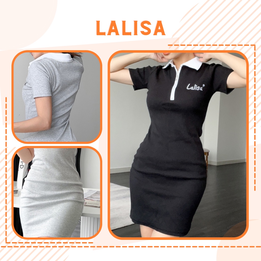Đầm Body Sexy Thêu Chữ Lalisa Váy Body Kiểu Dáng Ôm Tay Ngắn Màu Trắng Xám VD030