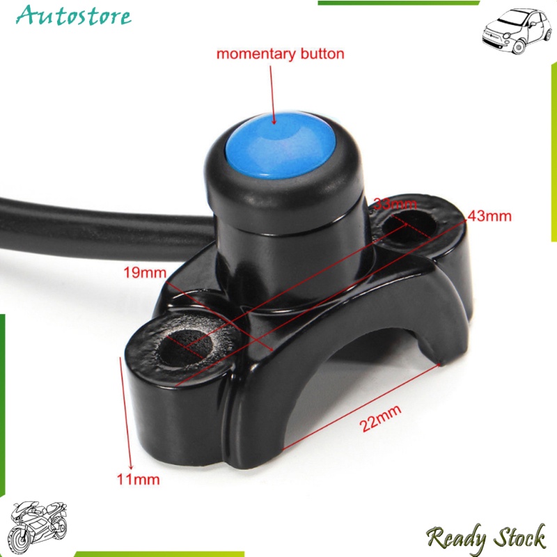 【Autostore】 Motorcycle ATV 22mm Handlebars Engine Kill Stop Start Button Switch - Black