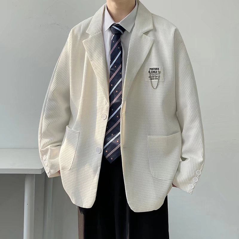 ♞AFF LIGA♞ Áo khoác blazer tay dài dáng rộng 1 hàng nút có túi áo màu đen trắng trơn thời trang Hàn Quốc đơn giản cho nam