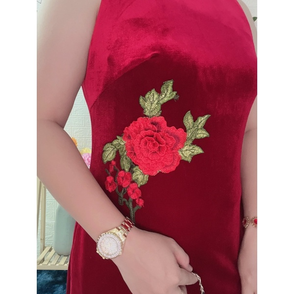 ĐẦM NHUNG KẾT HOA THÊU